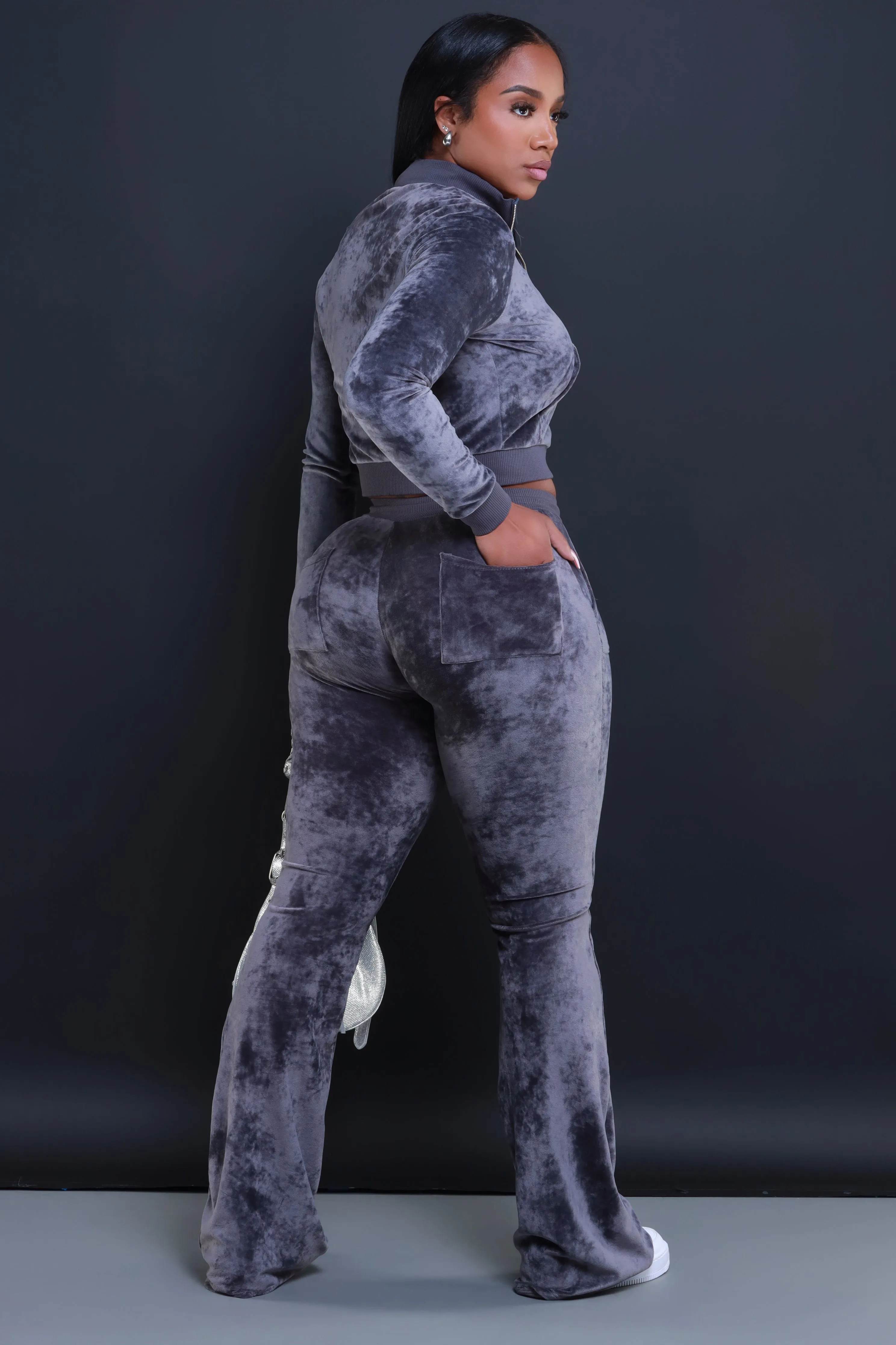 Catch An Opp Velvet Jogger Set - Gray
