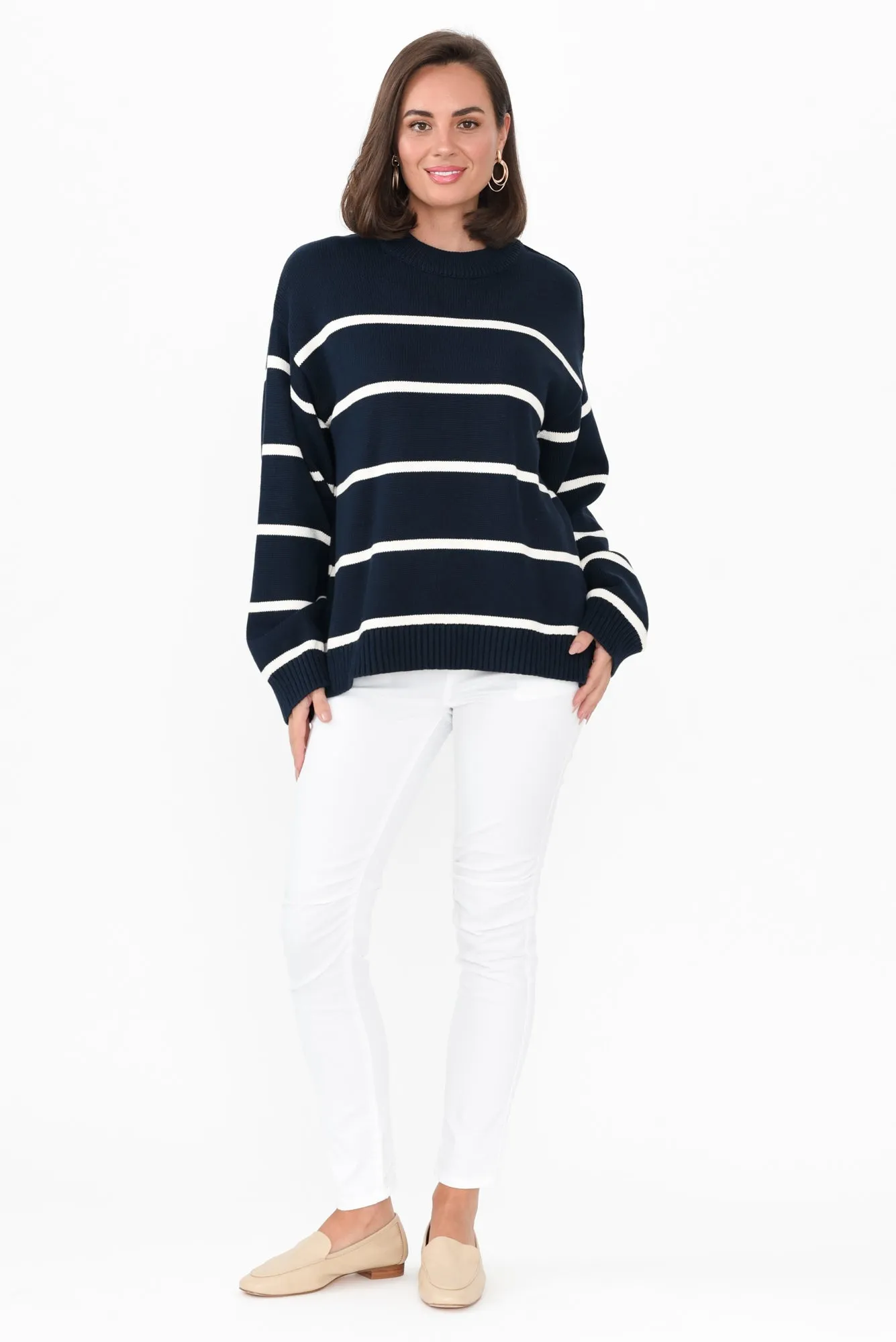 Iris Navy Stripe Cotton Knit Jumper