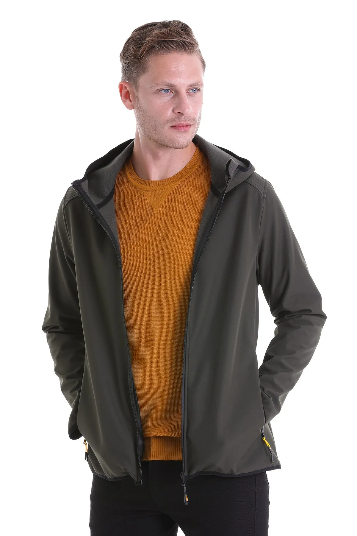 Slim Fit Fleece Apollo Khaki Hooded Coat